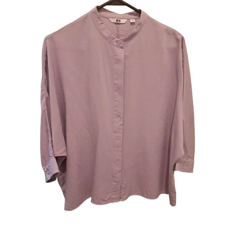 Uniglo Button Down Solid Lavender Bat Wing Sleeve Blouse Size S